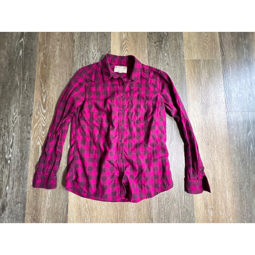Banana Republic Button Down Shirt Womens XS Pink Purple Plaid Long Sleeve‎
